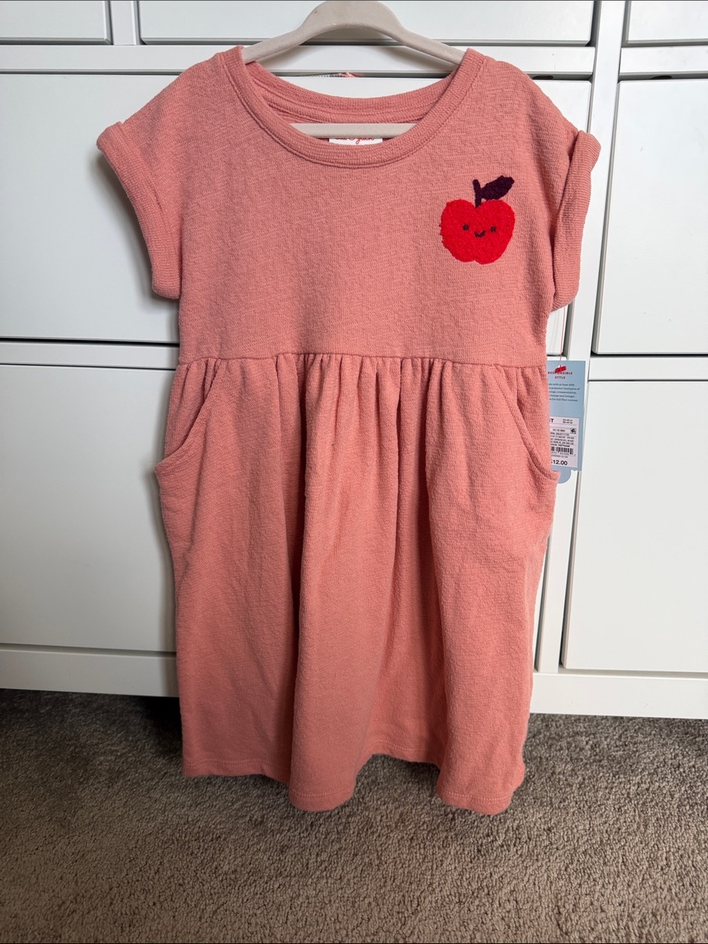 Kids Pink Terry Dress with Apple Motif Size 5T NWT